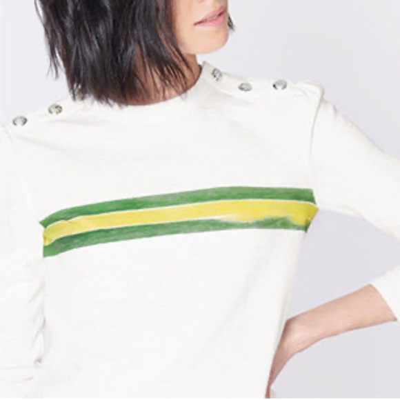 Veronica Beard x Kate Shelter Pouf Sleeve Striped Button Shoulder Top Tee - L - Picture 2 of 15